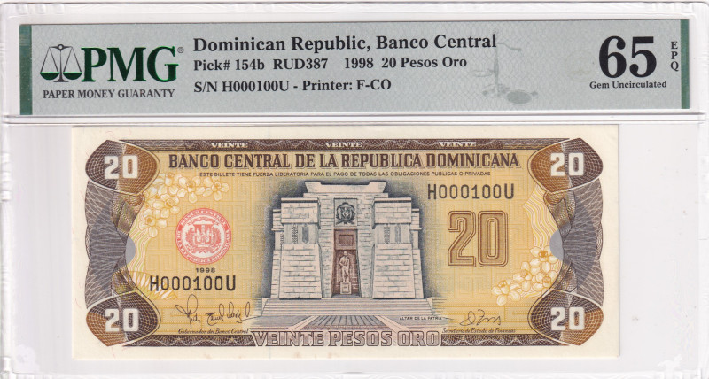 Dominican Republic, 20 Pesos Oro, 1998, UNC, p154b

PMG 65 EPQ, 100 Serial Num...