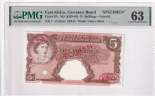 East Africa, 5 Shillings, 1958-60, UNC, p37s, SPECIMEN