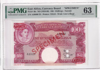 East Africa, 100 Shillings, 1958-60, UNC, p40s, SPECIMEN
