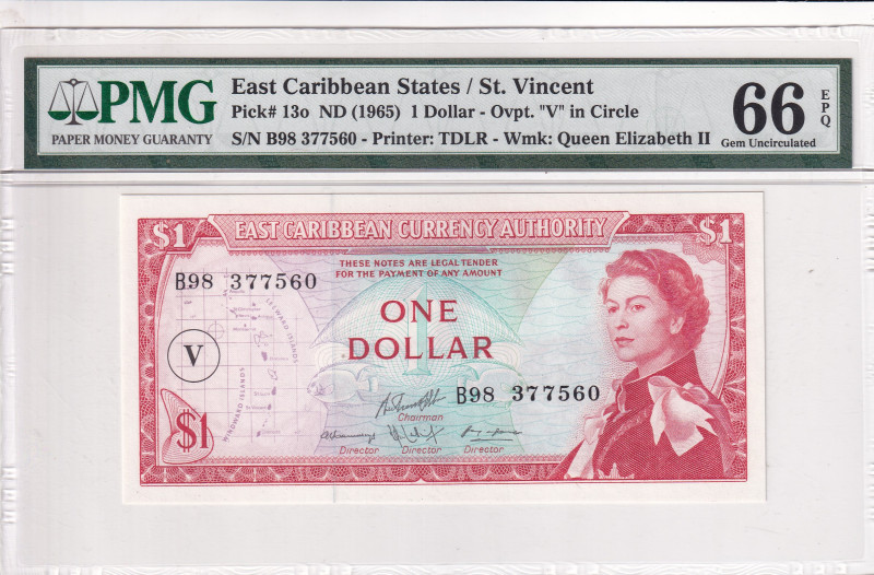 East Caribbean States, 1 Dollar, 1965, UNC, p13o

PMG 66 EPQ, Queen Elizabeth ...