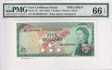 East Caribbean States, 5 Dollars, 1965, UNC, p14s, SPECIMEN