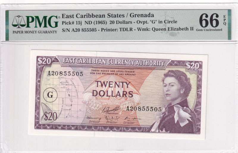 East Caribbean States, 20 Dollars, 1965, UNC, p15j, Grenada

PMG 66 EPQ, Queen...