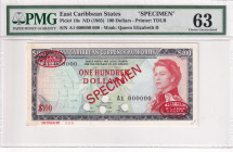 East Caribbean States, 100 Dollars, 1965, UNC, p16s, SPECIMEN