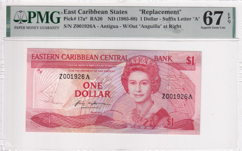 East Caribbean States, 1 Dollar, 1985-88, UNC, p17a*, REPLACEMENT

PMG 67 EPQ,...