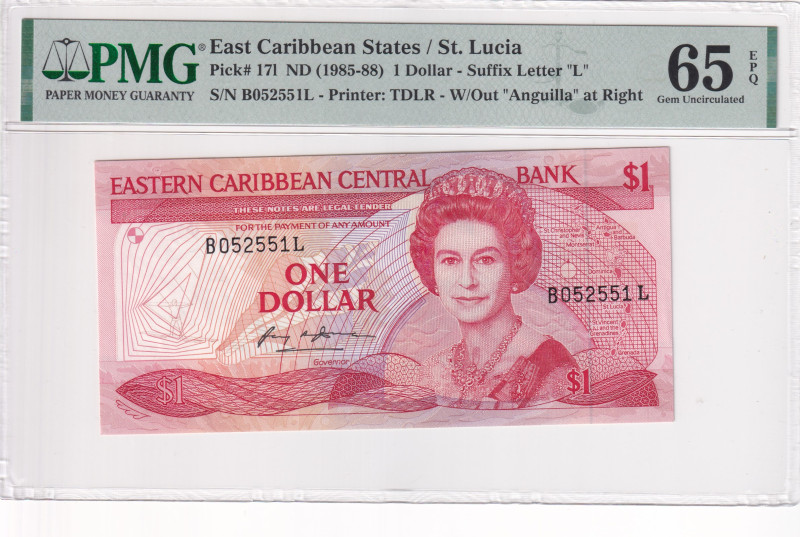 East Caribbean States, 1 Dollar, 1985-88, UNC, p17L, St. Lucia

PMG 65 EPQ, Qu...