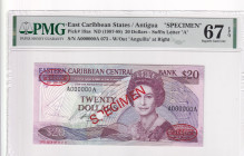 East Caribbean States, 20 Dollars, 1987-88, UNC, p19as, SPECIMEN