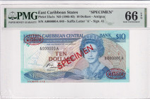 East Caribbean States, 10 Dollars, 1985-93, UNC, p23a1s, SPECIMEN