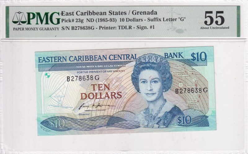 East Caribbean States, 10 Dollars, 1985-93, AUNC, p23g, Grenada

PMG 55, Queen...