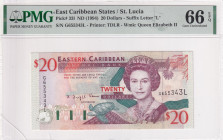 East Caribbean States, 20 Dollars, 1994, UNC, p33L, St. Lucia