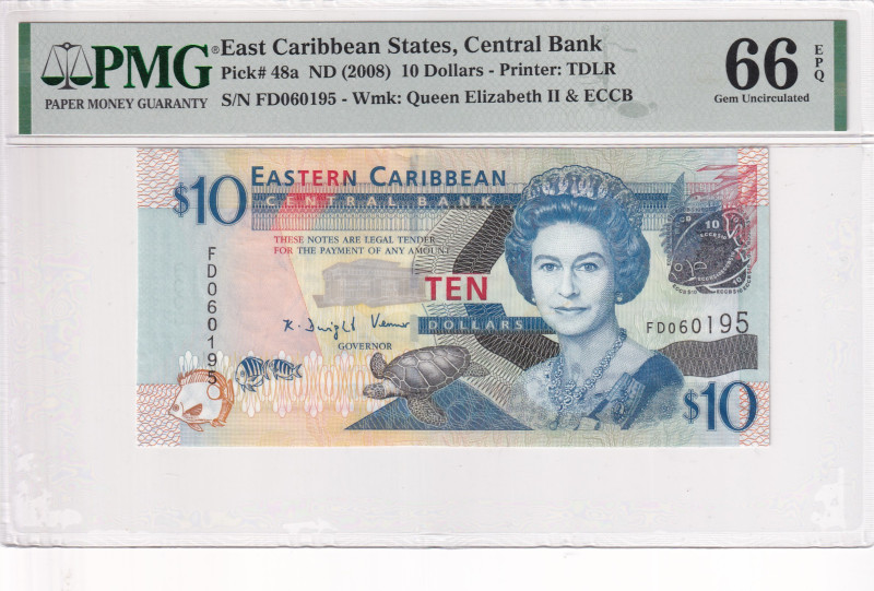 East Caribbean States, 10 Dollars, 2008, UNC, p48a

PMG 66 EPQ, Queen Elizabet...