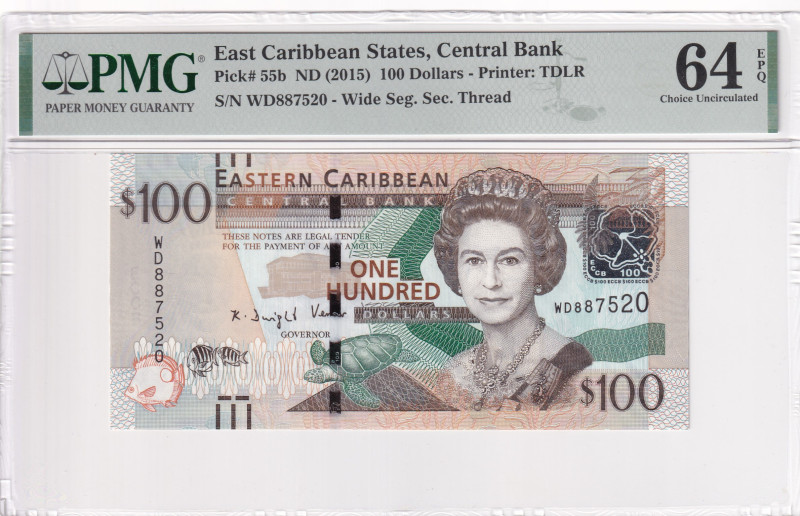 East Caribbean States, 100 Dollars, 2015, UNC, p55b

PMG 64 EPQ, Queen Elizabe...