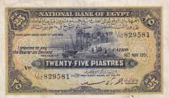 Egypt, 25 Piastres, 1951, VF, p10e