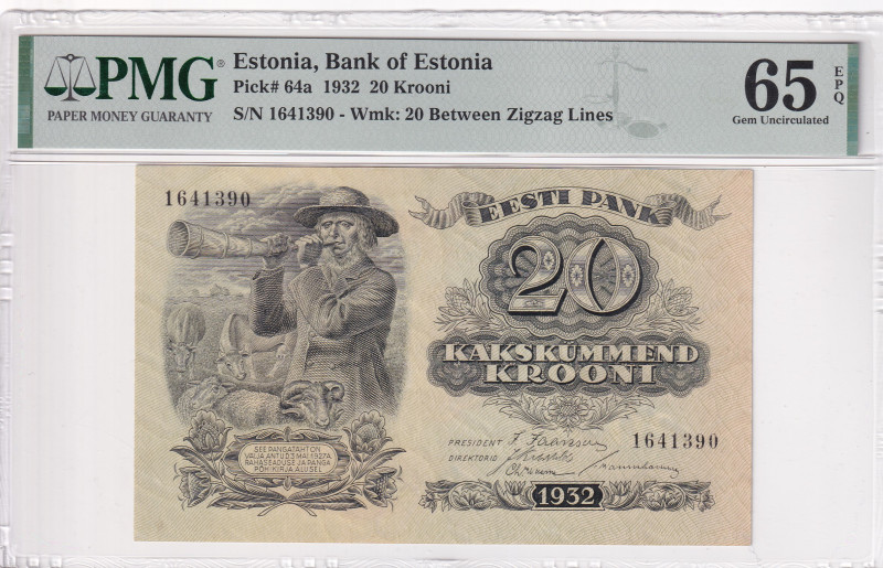 Estonia, 20 Krooni, 1932, UNC, p64a

PMG 65 EPQ

Estimate: USD 100-200