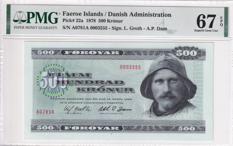 Faeroe Islands, 500 Kronur, 1978, UNC, p22a

PMG 67 EPQ

Estimate: USD 400-8...
