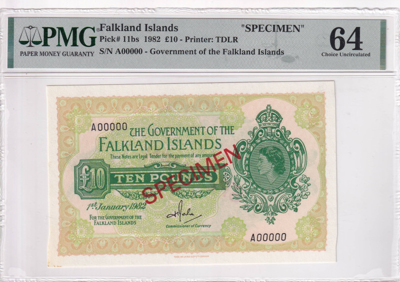 Falkland Islands, 10 Pounds, 1982, UNC, p11bs, SPECIMEN

PMG 64, Queen Elizabe...