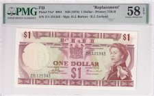 Fiji, 1 Dollar, 1974, AUNC(+), 071a, REPLACEMENT