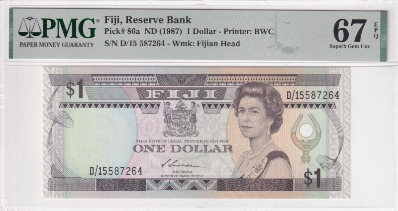 Fiji, 1 Dollar, 1987, UNC, p86a

PMG 67 EPQ, High condition, Portrait of Queen...