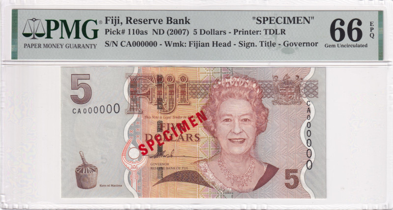 Fiji, 5 Dollars, 2007, UNC, p110as, SPECIMEN

PMG 66 EPQ, Queen Elizabeth II P...