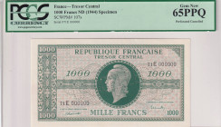 France, 1.000 Francs, 1944, UNC, p107s, SPECIMEN