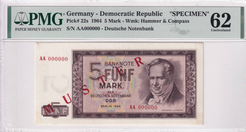 Germany - Democratic Republic, 5 Mark, 1964, UNC, p22s, SPECIMEN

PMG 62, Very...
