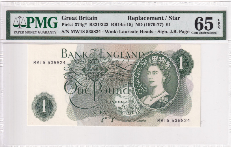 Great Britain, 1 Pound, 1970/1977, UNC, p374g, REPLACEMENT

PMG 65 EPQ, Queen ...