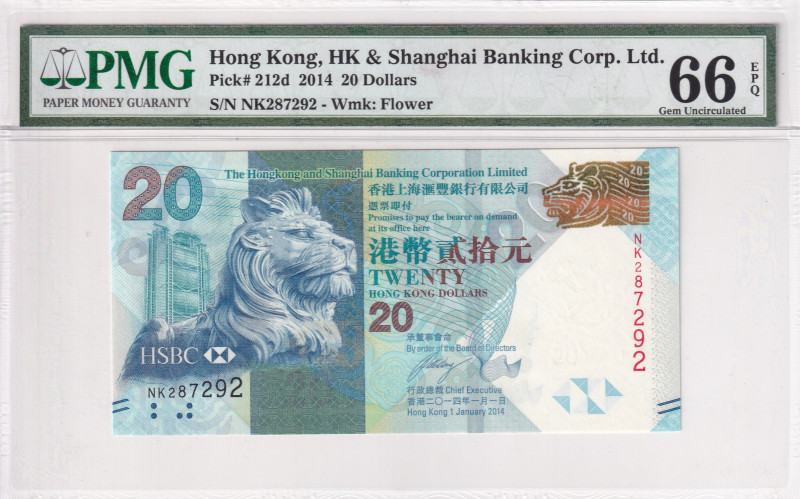 Hong Kong, 20 Dollars, 2014, UNC, p212d

PMG 66 EPQ

Estimate: USD 20-40