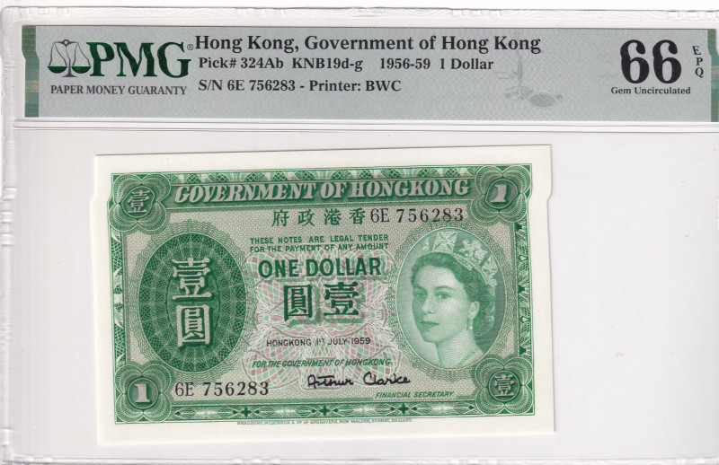 Hong Kong, 1 Dollar, 1956/1959, UNC, p324Ab

PMG 66 EPQ, Queen Elizabeth II. P...