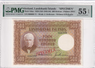 Iceland, 500 Kronur, 1945-56, AUNC, p36as, SPECIMEN