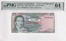 Iceland, 25 Kronur, 1961, UNC, p43cts, COLOR TRIAL SPECIMEN