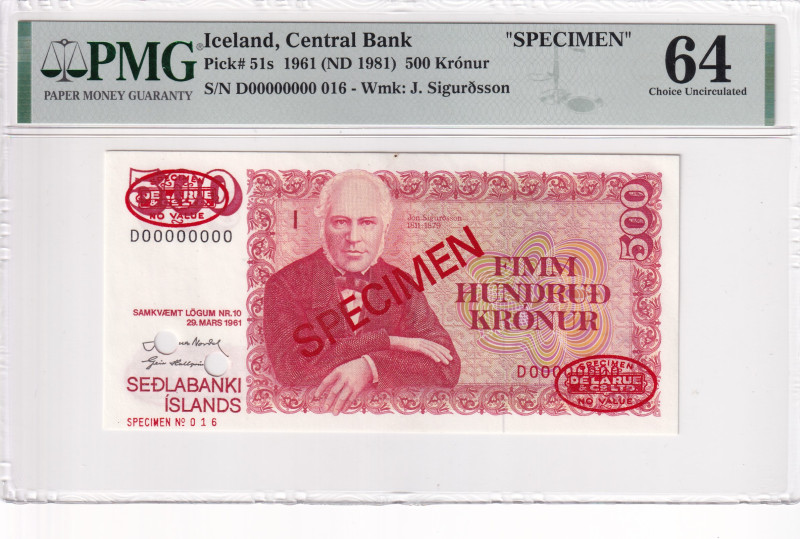 Iceland, 500 Kronur, 1981, UNC, p51s, SPECIMEN

PMG 64

Estimate: USD 500-10...