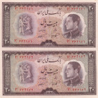 Iran, 20 Rials, 1954, UNC, p65, (Total 2 consecutive banknotes)