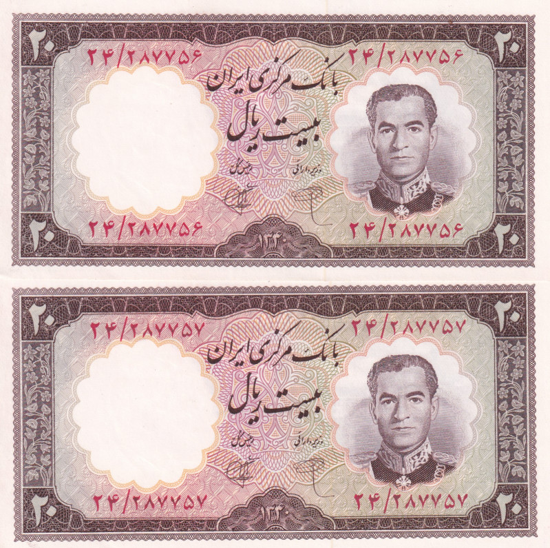 Iran, 20 Rials, 1961, UNC, p72, (Total 2 consecutive banknotes)

Estimate: USD...