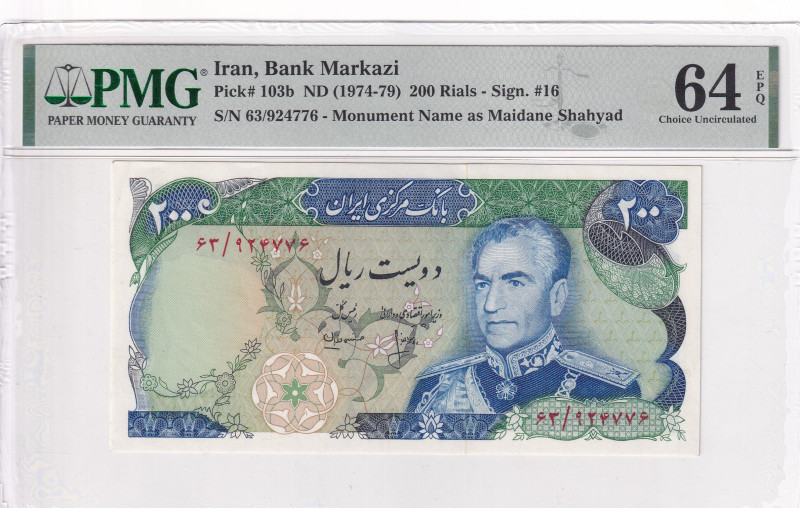 Iran, 200 Rials, 1974/1979, UNC, p103b

PMG 64 EPQ

Estimate: USD 100-200
