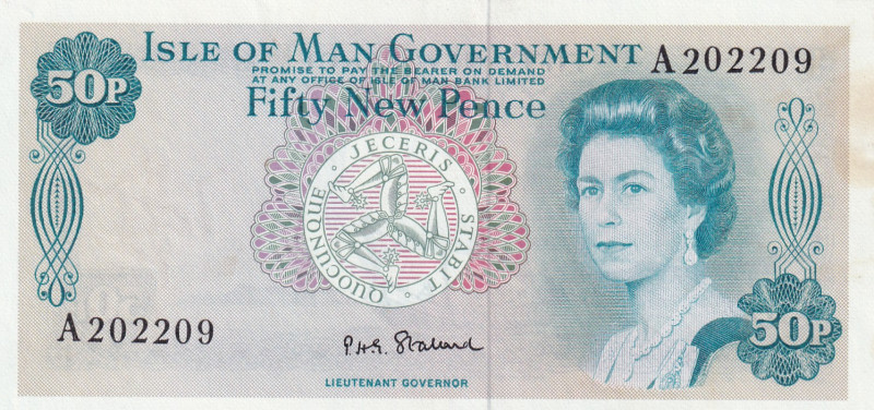 Isle of Man, 50 New Pence, 1971/1979, UNC, p28a

Queen Elizabeth II Portrait, ...
