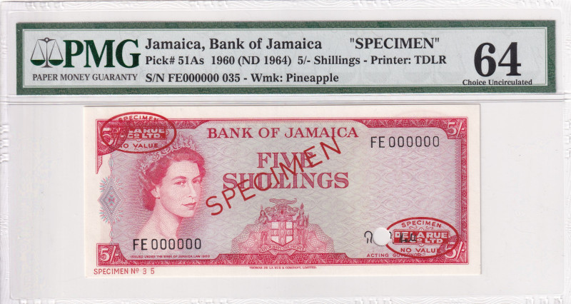 Jamaica, 5 Shilings, 1964, UNC, p51As, SPECIMEN

PMG 64, Queen Elizabeth II Po...