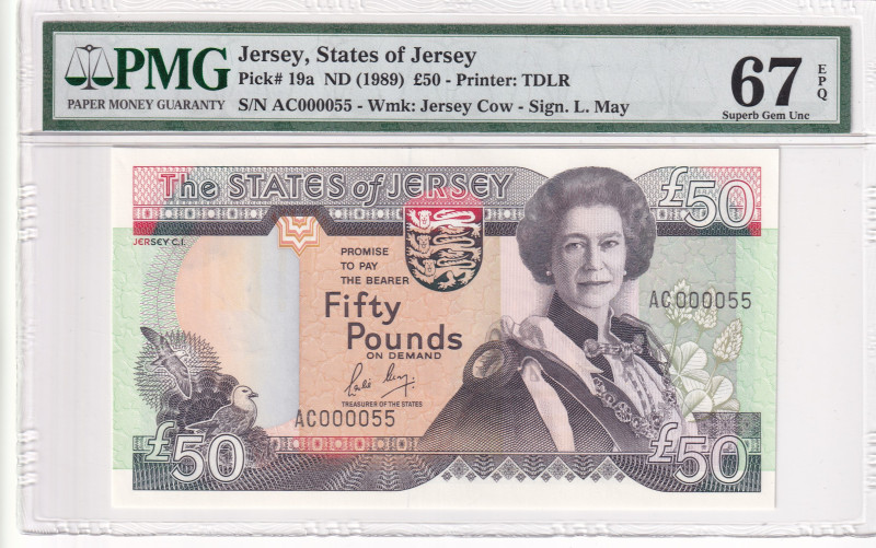 Jersey, 50 Pounds, 1989, UNC, p19a

"PMG 67 EPQ, High condition. Queen Elizabe...