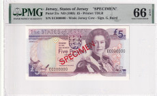 Jersey, 5 Pounds, 1993, UNC, p21s, SPECIMEN