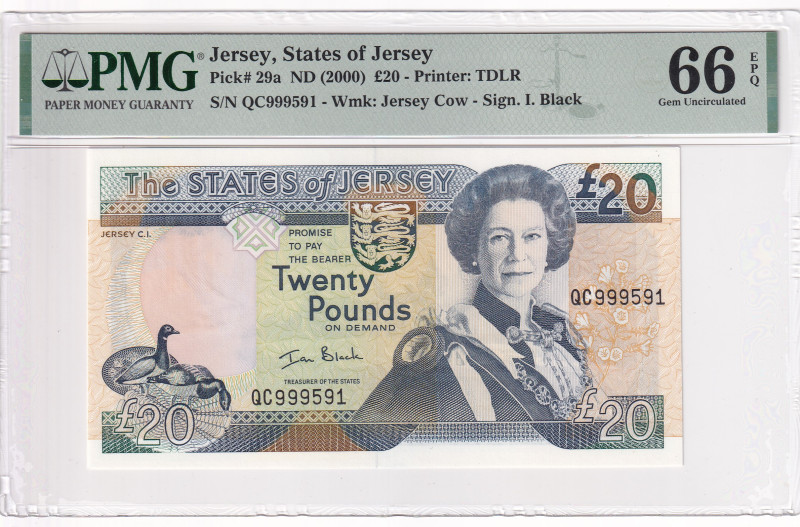Jersey, 20 Pounds, 2000, UNC, p29a

PMG 66 EPQ, Queen Elizabeth II Portrait
...