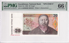 Kazakhstan, 20 Tenge, 1993, UNC, p11s, SPECIMEN
