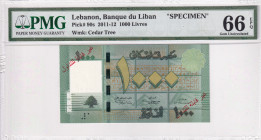 Lebanon, 1.000 Livres, 2011/2012, UNC, p90s, SPECIMEN