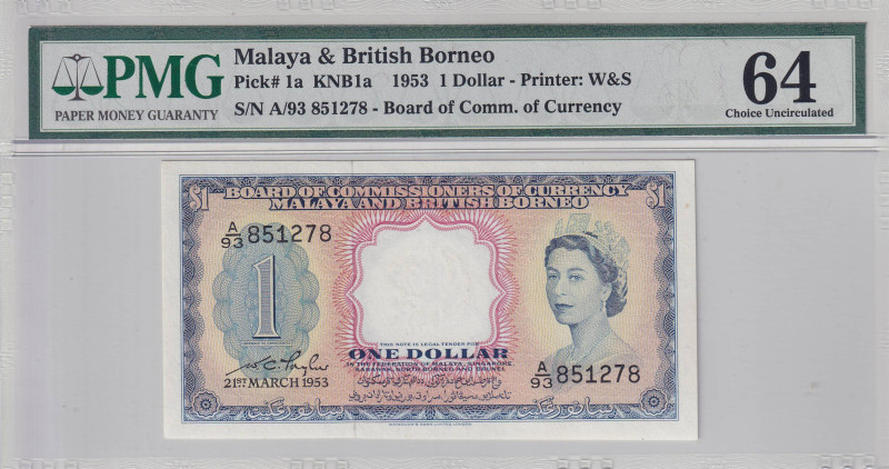 Malaya and British Borneo, 1 Dollar, 1953, UNC, p1a

PMG 64, Queen Elizabeth I...