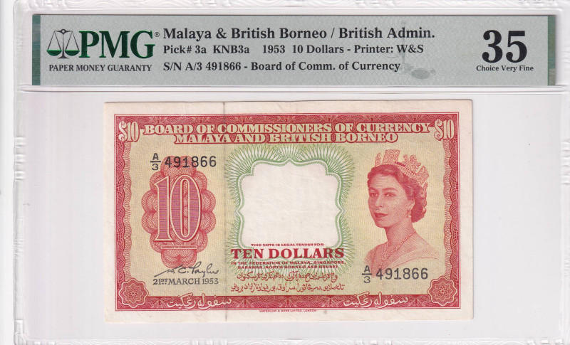 Malaya and British Borneo, 10 Dollars, 1953, VF, p3a

PMG 35, Queen Elizabeth ...
