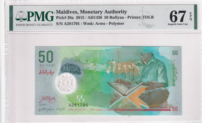 Maldives, 50 Rufiyaa, 2015, UNC, p28a

PMG 67 EPQ, High condition , Polymer
...