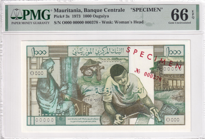 Mauritania, 1.000 Ouguiya, 1973, UNC, p3s, SPECIMEN

PMG 66 EPQ

Estimate: U...