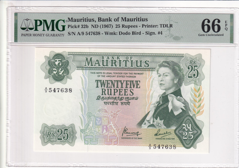 Mauritius, 25 Rupees, 1967, UNC, p32b

PMG 66 EPQ

Estimate: USD 200-400