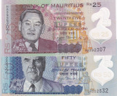Mauritius, 25-50 Rupees, 2013, UNC, p64;p65, (Total 2 banknotes)
