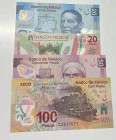 Mexico, 20-50-100 Pesos, 2005/2021, UNC, p132;p122h;p123b;p128, (Total 4 banknotes)