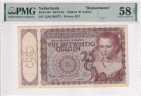 Netherlands, 25 Gulden, 1943-44, AUNC(+), p60a*, REPLACEMENT