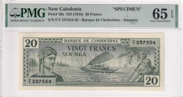 New Caledonia, 20 Francs, 1944, UNC, p49s, SPECIMEN