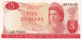 New Zealand, 5 Dollars, 1967/1981, AUNC, p165d